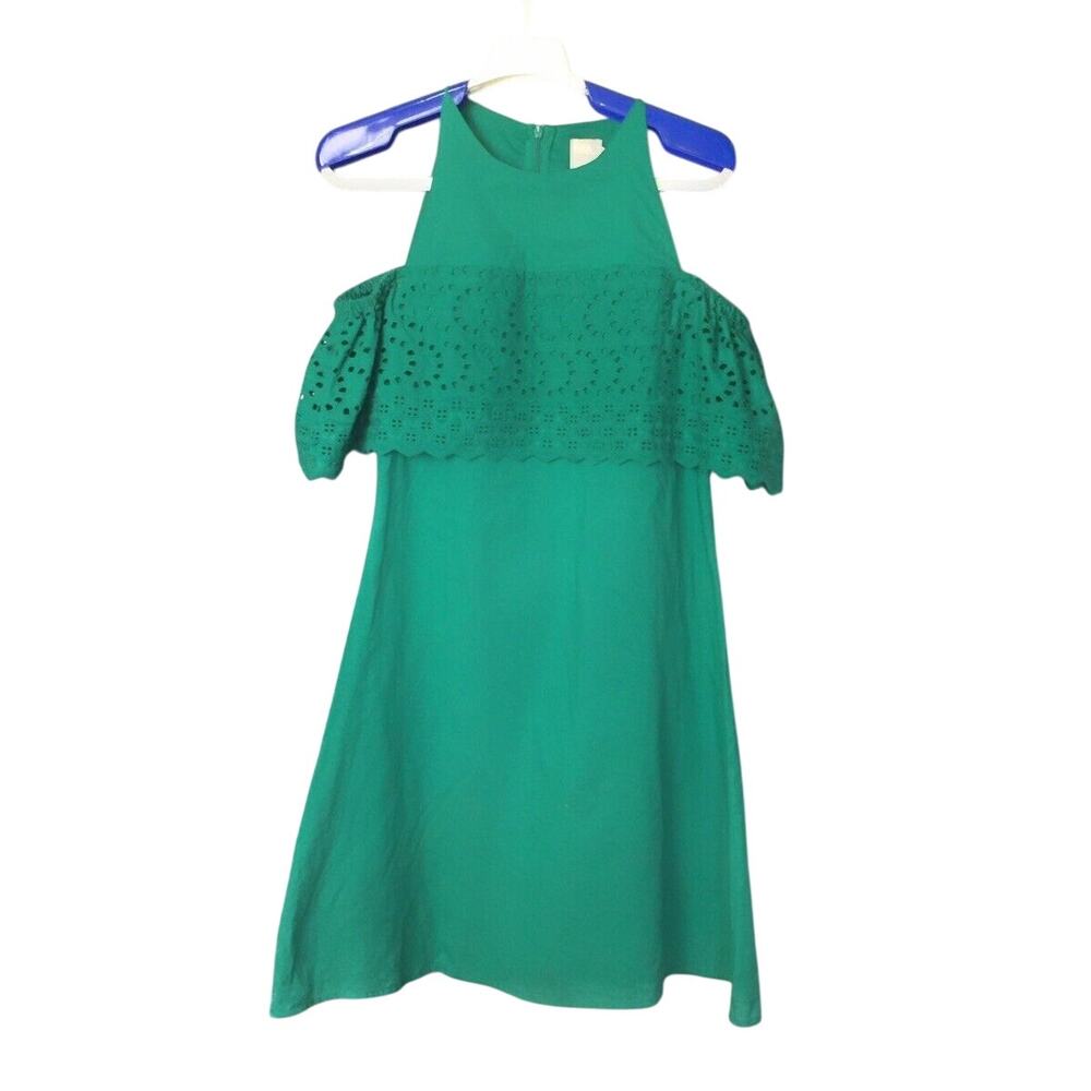 ASOS Boderie Dress Cold Shoulder Eyelet Shift Kelly Green Size 4 NEW
